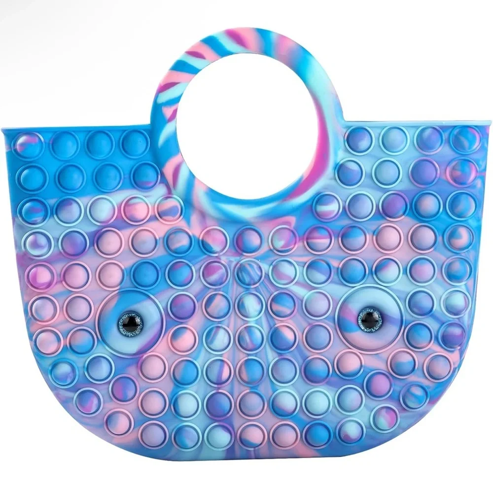 Blue, Pink & Purple Tie-Dye Pop It Silicone Tote Bag‎